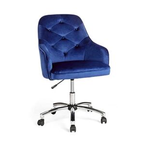 Glitzhome Velvet Fabric Gas Lift Adjustable Swivel Office Chair, Navy Blue