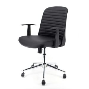 Husbedom Mid-Back Home Office Desk Chairs with Wheels and Arm,Black PU Leather