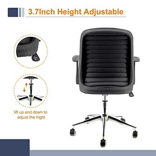 Husbedom Mid-Back Home Office Desk Chairs with Wheels and Arm,Black PU Leather | The Storepaperoomates Retail Market - Fast Affordable Shopping