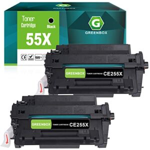 GREENBOX Compatible 55X Toner Cartridge Replacement for HP 55A 55X CE255A CE255X for Laserjet P3015 P3015dn P3015x HP Laserjet Pro 500 MFP M521dn M521dw M521 M525 Printer (2-Pack Black, 12,500 Pages)
