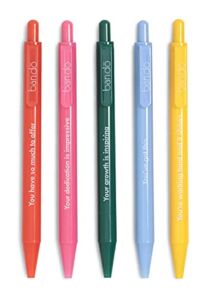 ban.do Black Ink Retractable Ballpoint Pen Set of 5, Colorful Plastic Click Pens for School/Office Supplies, Compliments