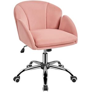 Yaheetech Cute Desk Chair for Home Office, Makeup Vanity Chair with Armrests for Bedroom Modern Swivel Rolling Chair for Women Pink