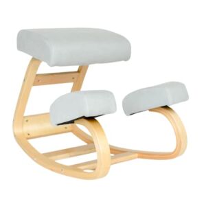 Sleekform Ergonomic Kneeling Chair – Home Office Rocking Desk Stool for Active Sitting – (Blue Fabric Cushions) Natural Birch Wood