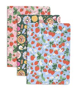 Ban.do Hold That Thought Mini Notebook Set of 3 for Travel/School/Office, Stitched Notebook Journals Include 32 Lined Pages Each, Strawberry Fields