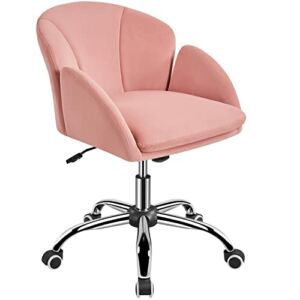Topeakmart Cute Desk Chair for Home Office Makeup Vanity Chair with Armrests for Bedroom Modern Swivel Rolling Chair for Women Pink