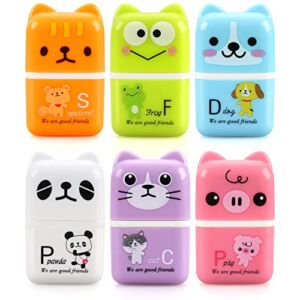 6 Pack Cute Pencil Eraser, Cartoon Eraser with Cover and Roller, Pencil Rubber Erasers for Kids School Office Supply (Model B)