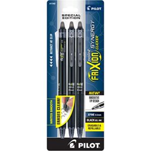 PILOT FriXion Synergy Clicker Erasable, Refillable & Retractable Gel Ink Pens, Extra Fine Point, Black Ink, 3-Pack (17342)
