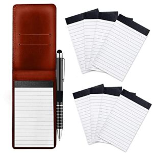 EVNEED Mini Pocket Notepad Holder, Included Pocket Notebook Holder with 50 Lined Sheets, Metal Pen, and 8 Pieces 3 x 5 Inch Memo Book Refills，Brown