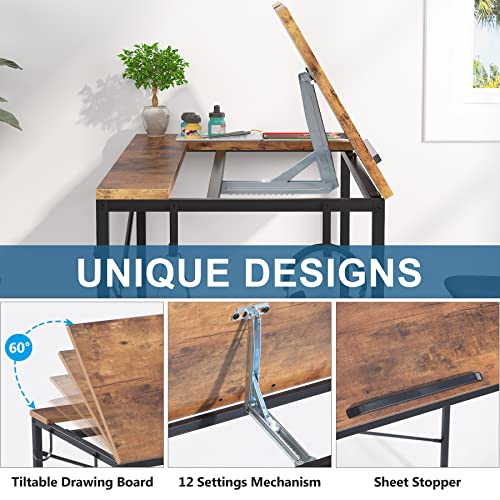 Tribesigns Drafting Table Drawing Desk Tiltable Tabletop Art Table Height Angle Adjustable Writing Desk Studio Desk with 2 Hooks for Painting Writing Studying and Reading | The Storepaperoomates Retail Market - Fast Affordable Shopping
