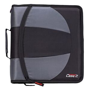 Case-it The Dual 2-in-1 Zipper Binder – Two 1.5 Inch D-Rings – Includes Pencil Pouch – Multiple Pockets – 600 Sheet Capacity – Comes with Shoulder Strap – Jet Black Dual-101