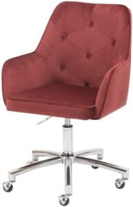 Home Office Chair, Modern Desk Chair Upholstered Linen Fabric Task Chair for Bedroom Living Room Adjustable Swivel Vanity Chair (Wine Red)