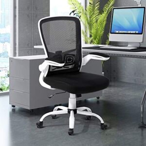 UNICOO – Mid Back Mesh Computer Chair, Office Task Desk Chair, Swivel Home Comfort Chairs with Padded Flip-up Armrests and Adjustable Lumbar Support (RY-N-01-White)