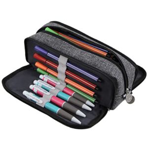 Chelory Big Pencil Case Large Capacity Pencil Bag Pouch 3 Compartment Stationery Pen Storage Holder for Boys Grils Middle High College School Teen Adults Office Organizer Gifts, Gray