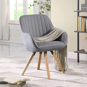 KithKasa Mid Century Modern Desk Chair No Wheels Swivel Accent Home Office Chair with Wood Legs for Living Room, Grey Fabric