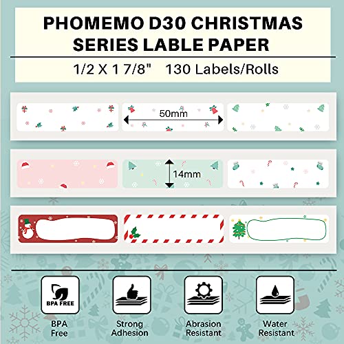 Phomemo 3 Roll D30 Adhesive Christmas Pattern with Border Label Paper 1/2″ X 1 7/8″ (14mm X 50mm) 130 Labels/Roll, Black on White, for Gift, Halloween Christmas Decoration | The Storepaperoomates Retail Market - Fast Affordable Shopping