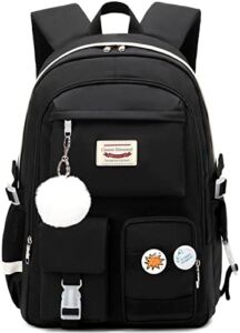 Classic Diamond School Backpack for Girls Backpack Cute Bookbag Kawaii School Bag Anime College Backpack for Teen Girls (Black)