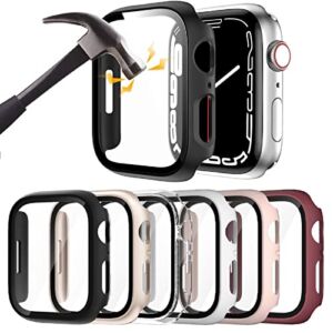 6 Pack Hard PC Case with Tempered Glass Screen Protector 40mm for Apple Watch SE (2nd) Series 6/SE/5/4, Rontion Ultra-Thin Scratch Resistant Full Protective Bumper Cover for iWatch 40mm Accessories
