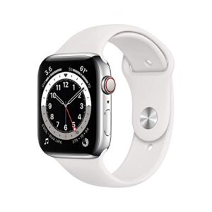 Apple Watch Series 6 (GPS + Cellular, 44mm) – Silver Stainless Steel Case with White Sport Band (Renewed)