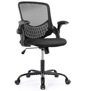 Office Chair – Desk Chair with Wheels, Ergonomic Home Office Chair with Flip-up Arms and Lumbar Support, Mesh Swivel Rolling Chair Height Adjustable, Tilt and Lock, Computer Desk Chair, Black