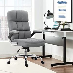 YAMASORO Velvet Office Chairs High Back Executive Chair with Flip-up Arms Home Office Desk Chair with Wheels for Adult (Grey)