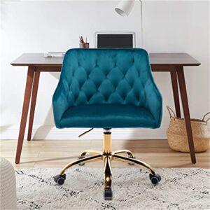 Velvet Upholstered Swivel Chair,Office Chair,Computer Chair with Gold Frame for Home Office, Living Room, Lounge (Teal)