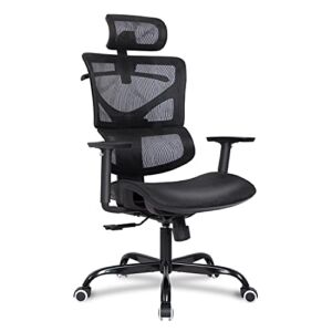 Qulomvs Ergonomic Office Chair Full Mesh Made Computer Executive Desk Chair Backrest Adjustable 90-135° and 360 Swivel Task Chair Headrest and Lumbar Support Adjustment