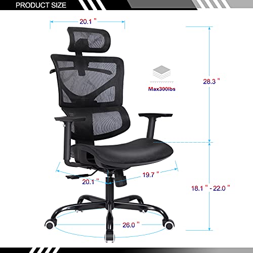 Qulomvs Ergonomic Office Chair Full Mesh Made Computer Executive Desk Chair Backrest Adjustable 90-135° and 360 Swivel Task Chair Headrest and Lumbar Support Adjustment | The Storepaperoomates Retail Market - Fast Affordable Shopping