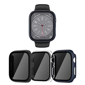 [3 Pack] Privacy Screen Protector for Apple Watch SE (2nd Gen)/SE/6/5/4 40mm, Hard PC Ultra-Thin Case with Built-in Anti-Peeping Tempered Film for Apple Watch SE 2/SE/6/5/4 40mm, Black/Clear/Blue
