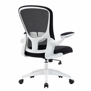 HOMIDEC Office Chair Ergonomic Desk Chair Comfortable Computer Task Mesh Rocking Chair with Lumbar Support and Flip-up Arms, Executive Rolling Swivel Chair Height Adjustable Home Office Chair, White
