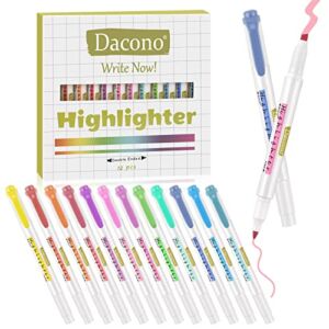 Dacono Highlighter Double Ended, 12PC Pastel Colors Dual Tips Marker Pen, No Bleed Dry Fast, Chisel and Fine Tips Highlighters for Journal Bible Planner Adults Kids Students Office School