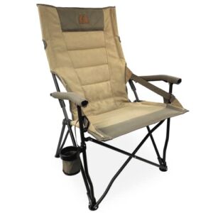 Black Sierra Traditions Vortex Lumbar Chair, Oversize Folding with Cup Holder and Carry Bag, Portable Chair for Camping, Fishing, Yard, Sports, Hunting with Extra Lumbar Support