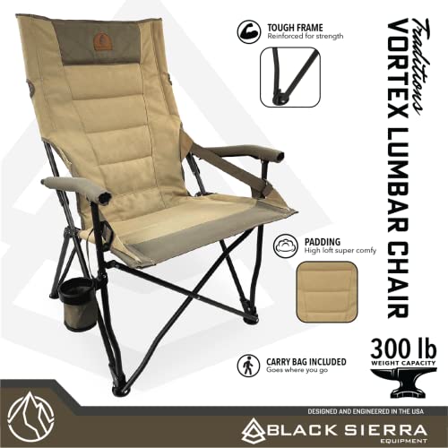 Black Sierra Traditions Vortex Lumbar Chair, Oversize Folding with Cup Holder and Carry Bag, Portable Chair for Camping, Fishing, Yard, Sports, Hunting with Extra Lumbar Support | The Storepaperoomates Retail Market - Fast Affordable Shopping