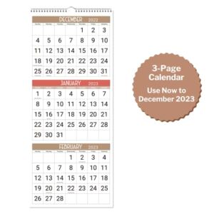 CRANBURY 3-Month Wall Calendar 2023 – (Deco Style, 11×26″ Open), Use Now to December 2023, Three Months Wall Calendar, 3-Month View, Tri Monthly Big Wall Calendar, Spiral Bound, Ships Folded