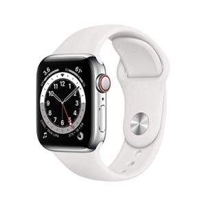 Apple Watch Series 6 (GPS + Cellular, 40mm) – Silver Stainless Steel Case with White Sport Band (Renewed)