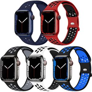 EOMTAM 5 Pack Sport Bands Compatible for Apple Watch 45mm 44mm 42mm 41mm 40mm 38mm Men Women, Breathable Silicone Soft Replacement Strap Wristband for iWatch Series 8 SE 7 6 5 4 3 (45MM,C1)