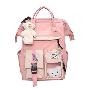 Backpack for Girls Kawaii Student School Bag Cute Cartoon Large Capacity Backpack with Cute Bear Doll Laptop Backpack Bookbag Casual Daypack School Supplies for High School Teen Junior Student, Pink