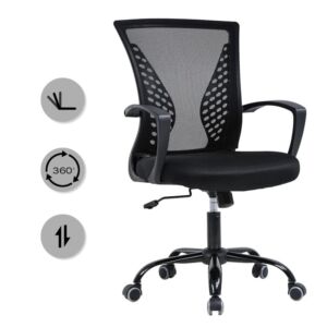MGHH Office Chair, Mesh Desk Chair Ergonomic Computer Chair with Lumbar Support Armrest Mid Back 360 Degree Rolling Swivel Adjustable Height Meeting Chairs (Black)