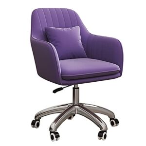 Soft Comfortable Armchair Ergonomic Vanity Chair Swivel Task Chair Relaxing Executive Chair,Tufted Home Office Chair Height Adjustable Upholstered Desk Chair,Velvet Computer Chair-Purple 60x60x80-90cm