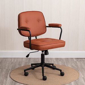 Mid-back Computer Chair,Home Office Chair PU Leather Vantage Style Desk Chair Height Adjustable Armchair,Ergonomic Classic Task Guest Chair for Work or Gamer at Home-Leather orange 56x56x82-92cm(22×22