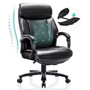 Big and Tall Office Chair with Footrest 400lbs, High Back Ergonomic Home Executive Computer Desk Leather Chair with Padded Arms, Wide Seat,Tilt Rock-Black