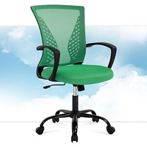 Home Office Chair Mesh Computer Chair Executive Mid Back Ergonomic Adjustable Desk Chair with Lumbar Armrest Support Modern Rolling Swivel Chair for Women&Men Adults (Green)