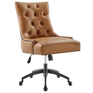 Modway Regent Tufted Vegan Leather Swivel Office Chair in Black Tan