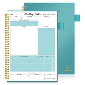 Meeting Notebook for Work with Action Items, Project Planner Notebook for Note Taking, Office/ Business Meeting Notes Agenda Organizer for Men & Women, 160 Pages (7”x10”), Teal