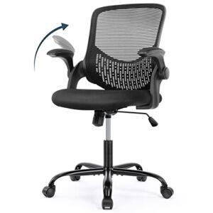 Desk Chairs with Wheels Office Chair with Flip-up Arms, Mesh Office Chair Computer Chair Height Adjustable, Black