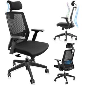 Kansing Ergonomic Office Chair Mesh Desk Chair High Back Computer Office Chair Lumbar Support Adjustable Headrest/3D Armrest/Seat Height, Tilt Function, Swivel Rolling Chair, Black