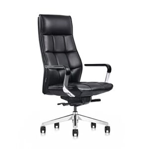 Genuine Leather Aluminum Base High Back Executive Chair,Modern Ergonomic Sterling Real Leather Executive Chair,Boss Executive Top Grain Leather Office Chair with Synchro-Tilt Mechanism-Black