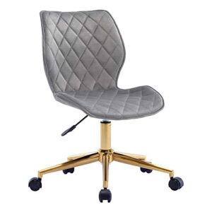Duhome Mid Back Computer Desk Chair Armless Velvet Home Office Chair for Teens/Girls/Children/Students Gold Base Grey