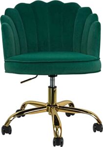 Goujxcy Velvet Home Office Chair with Wheels, Comfortable Modern Cute Desk Chair, Adjustable Swivel Task Chair for Living Room Bedroom (Green4)