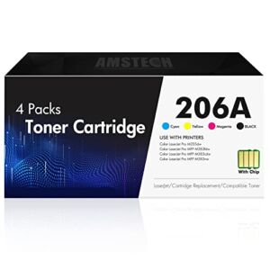 206A Toner Cartridges 4 Pack: 206X (with Chip) Compatible Replacement for HP 206A 206X W2110A W2110X Color MFP M283fdw M283cdw M283 Pro M255dw M255 High Yield Printer Ink (Black Cyan Yellow Magenta)