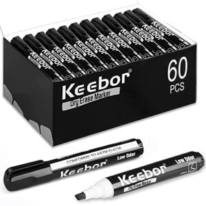Keebor Office Series Dry Erase Markers Chisel Tip, 60 Pack Black Whiteboard Markers, Low-Odor, Office Supplies